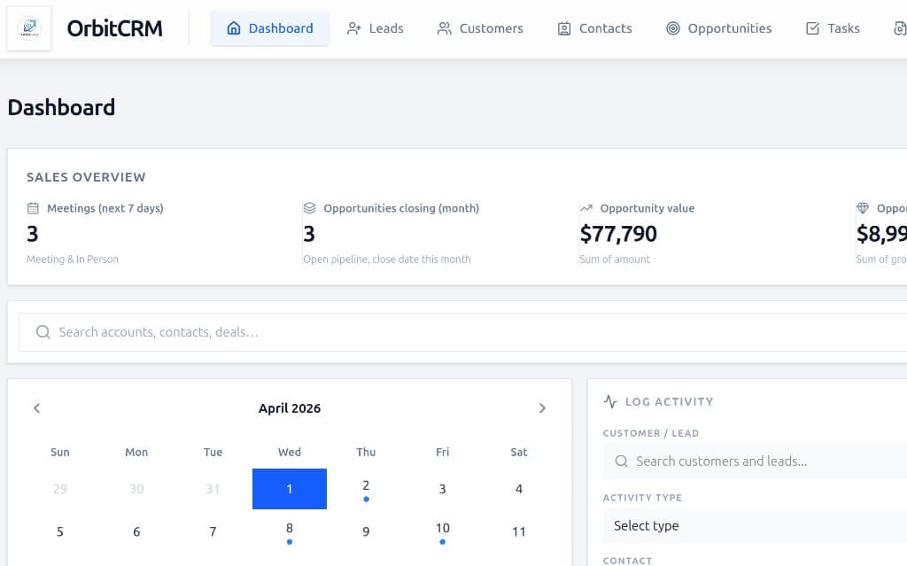 Haystar dashboard with sales overview, search, calendar, and activity log