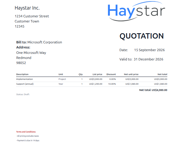 Haystar customer quote preview